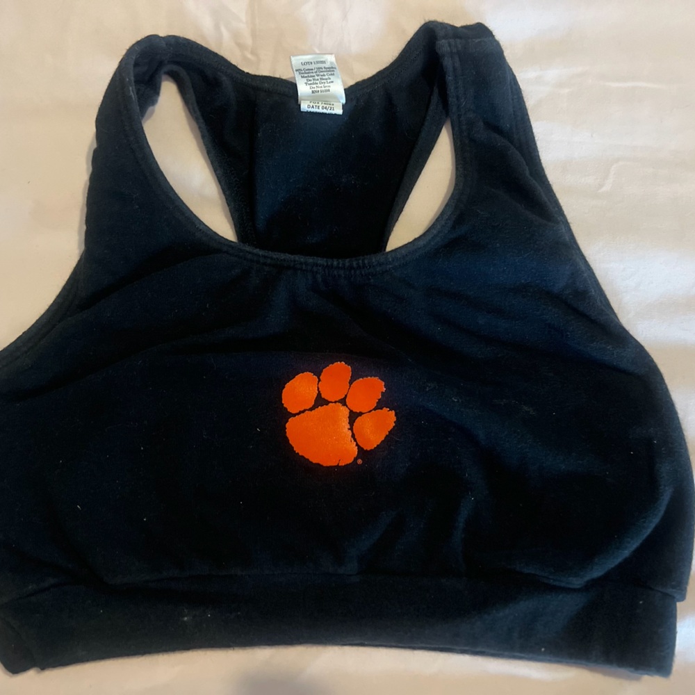 Black Sports Bra with Orange Paw Print Clemson